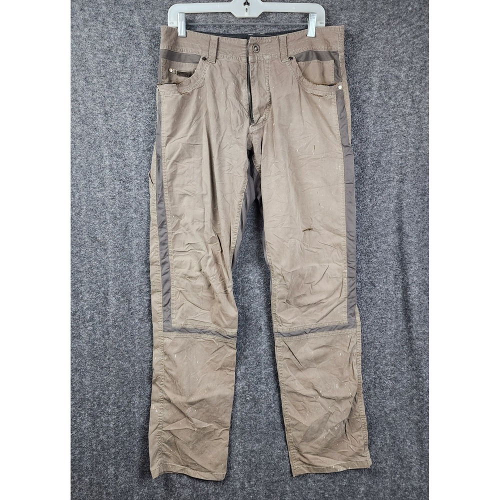 Kuhl Rydr Pants Mens 32x34 Brown Distressed Bleach Splatter‎ Rugged Outdoor